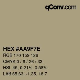 Color code: HEX #AA9F7E | qconv.com