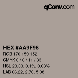 Color code: HEX #AA9F98 | qconv.com