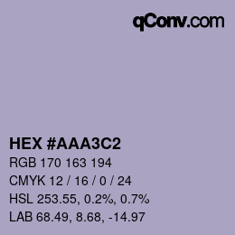 颜色代码: HEX #AAA3C2 | qconv.com