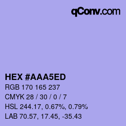 Color code: HEX #AAA5ED | qconv.com