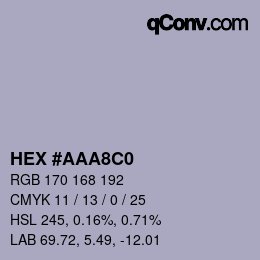カラーコード: HEX #AAA8C0 | qconv.com