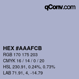 カラーコード: HEX #AAAFCB | qconv.com