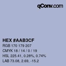 Color code: HEX #AAB3CF | qconv.com