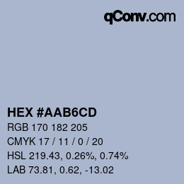 Color code: HEX #AAB6CD | qconv.com