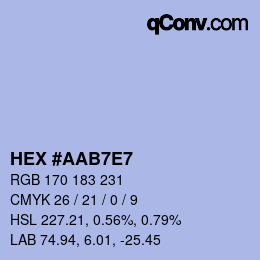Color code: HEX #AAB7E7 | qconv.com