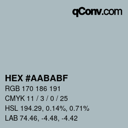 颜色代码: HEX #AABABF | qconv.com