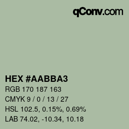 カラーコード: HEX #AABBA3 | qconv.com