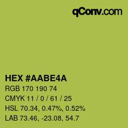 Color code: HEX #AABE4A | qconv.com