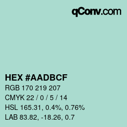 Farbcode: HEX #AADBCF | qconv.com