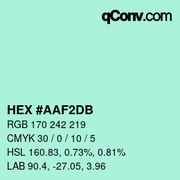 Color code: HEX #AAF2DB | qconv.com