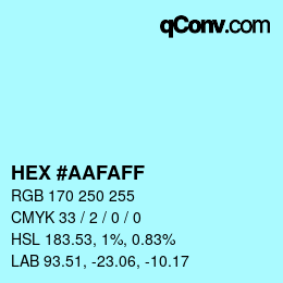 颜色代码: HEX #AAFAFF | qconv.com