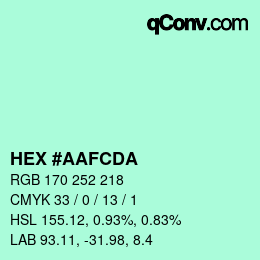 Color code: HEX #AAFCDA | qconv.com