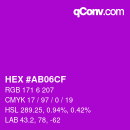 Color code: HEX #AB06CF | qconv.com