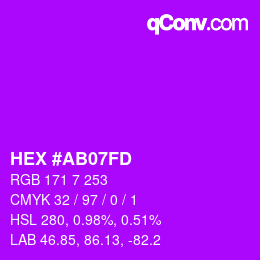 Color code: HEX #AB07FD | qconv.com