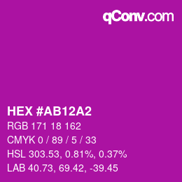 颜色代码: HEX #AB12A2 | qconv.com