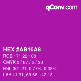 カラーコード: HEX #AB16A8 | qconv.com