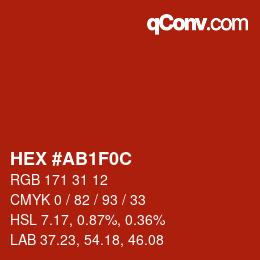 カラーコード: HEX #AB1F0C | qconv.com