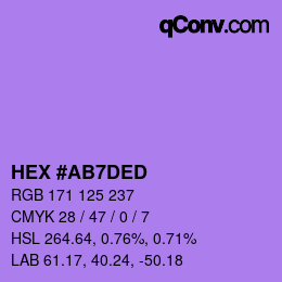 颜色代码: HEX #AB7DED | qconv.com