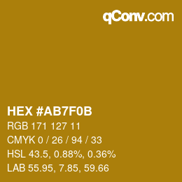 Color code: HEX #AB7F0B | qconv.com