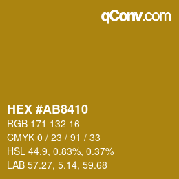 Color code: HEX #AB8410 | qconv.com