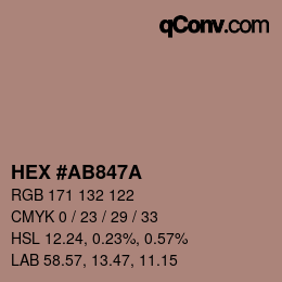 颜色代码: HEX #AB847A | qconv.com