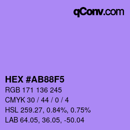 カラーコード: HEX #AB88F5 | qconv.com