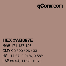 Color code: HEX #AB897E | qconv.com