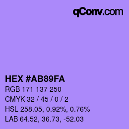 カラーコード: HEX #AB89FA | qconv.com