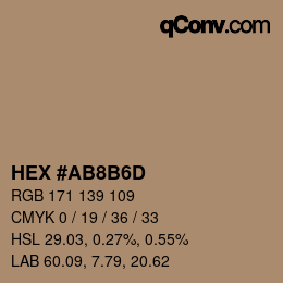 Color code: HEX #AB8B6D | qconv.com