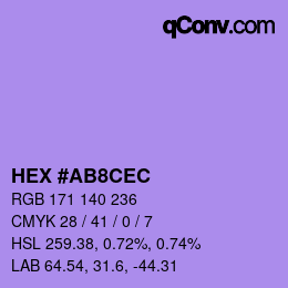 Color code: HEX #AB8CEC | qconv.com