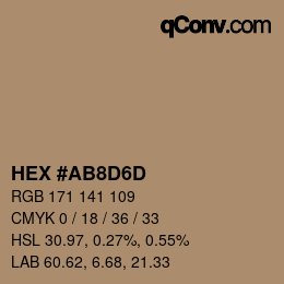 カラーコード: HEX #AB8D6D | qconv.com