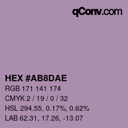 Color code: HEX #AB8DAE | qconv.com