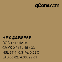 Color code: HEX #AB8E5E | qconv.com