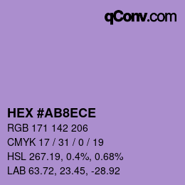 カラーコード: HEX #AB8ECE | qconv.com