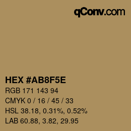 Color code: HEX #AB8F5E | qconv.com