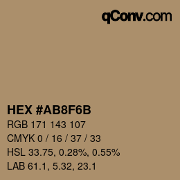 Color code: HEX #AB8F6B | qconv.com