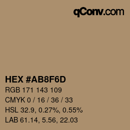 Color code: HEX #AB8F6D | qconv.com