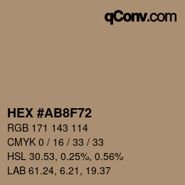 颜色代码: HEX #AB8F72 | qconv.com
