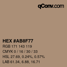カラーコード: HEX #AB8F77 | qconv.com