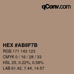 Color code: HEX #AB8F7B | qconv.com