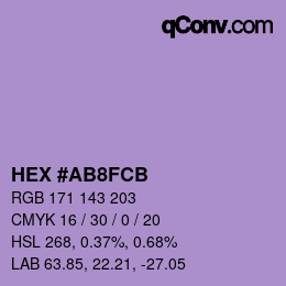 カラーコード: HEX #AB8FCB | qconv.com