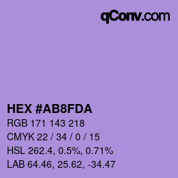 カラーコード: HEX #AB8FDA | qconv.com