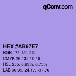 Color code: HEX #AB97E7 | qconv.com