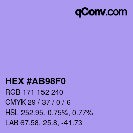 Color code: HEX #AB98F0 | qconv.com