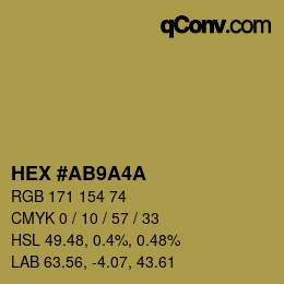 Color code: HEX #AB9A4A | qconv.com