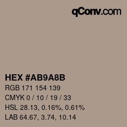 Color code: HEX #AB9A8B | qconv.com