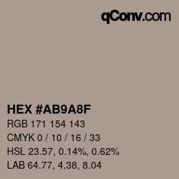カラーコード: HEX #AB9A8F | qconv.com