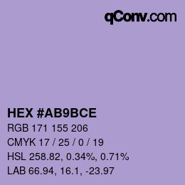 Color code: HEX #AB9BCE | qconv.com