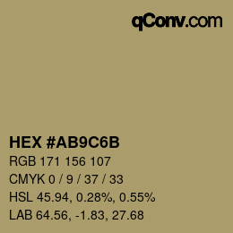 Color code: HEX #AB9C6B | qconv.com