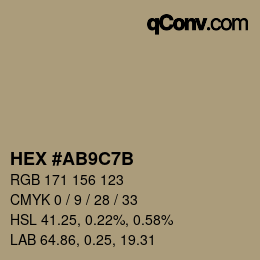 Color code: HEX #AB9C7B | qconv.com